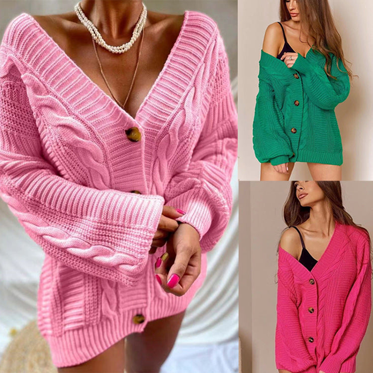 Damen Strickjacke V-Ausschnitt Große Knöpfe Norvielle - Norvielle