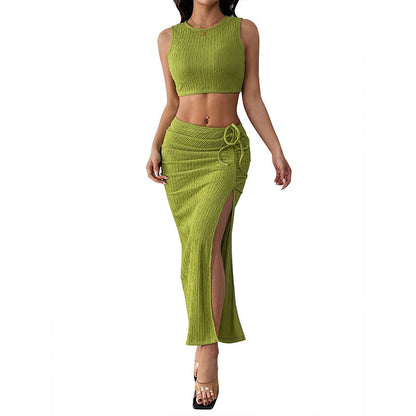Damen Ensemble Oberteil Rock Set seitlicher Schlitz modischer