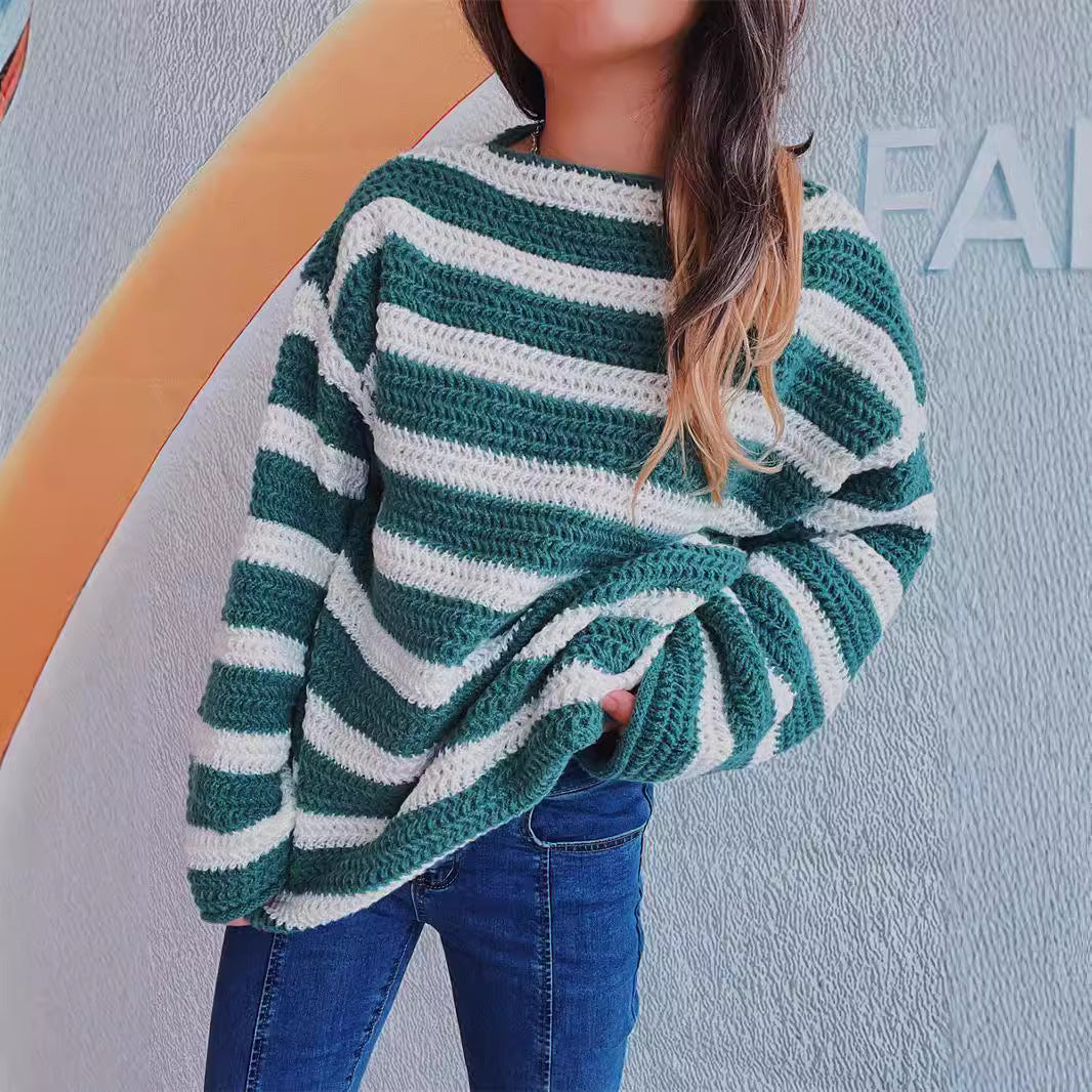 Damen Grobstrickpullover Gestreift Norvielle