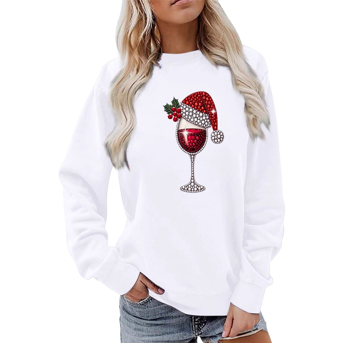 Damen Sweatshirt Weich Innenfutter Weinmotiv Norvielle