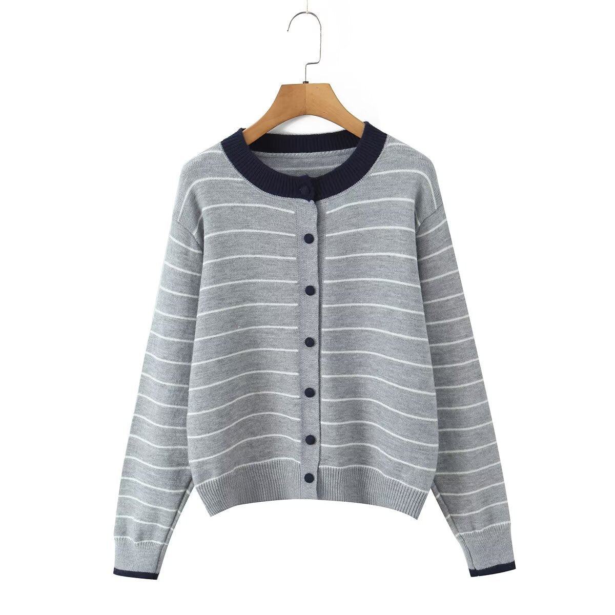 Damen Strickjacke Gestreift Rundhalsausschnitt Norvielle