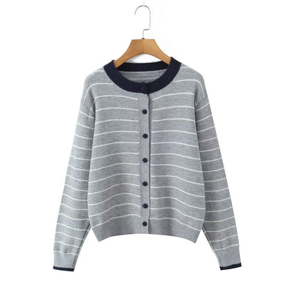 Damen Strickjacke Gestreift Rundhalsausschnitt Norvielle