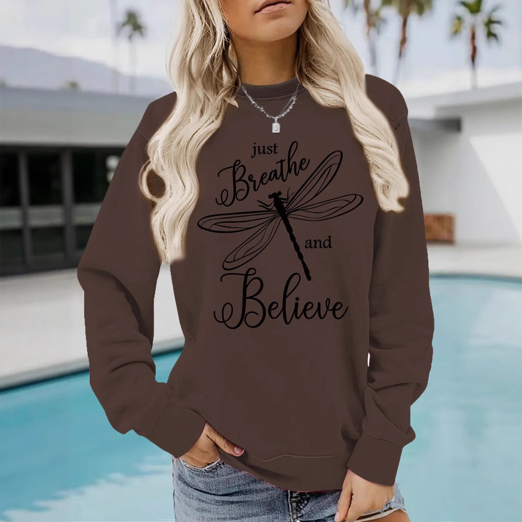Damen Sweatshirt Drachenfliegen-Motiv Lässiger Schnitt Grau