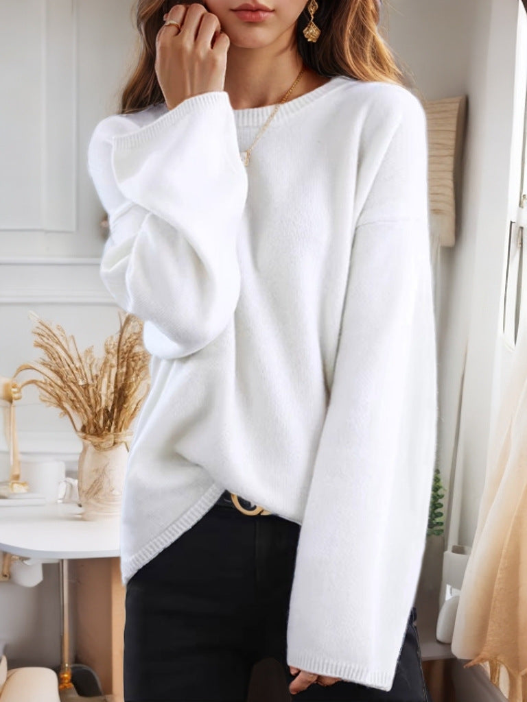 Damen Strickpullover Bequem Lässiger Schnitt Weite Ärmel Norvielle