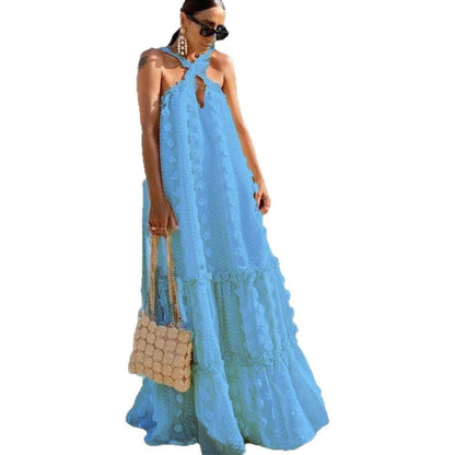 Damen Maxikleid mit Volant-Design und Blumenapplikationen