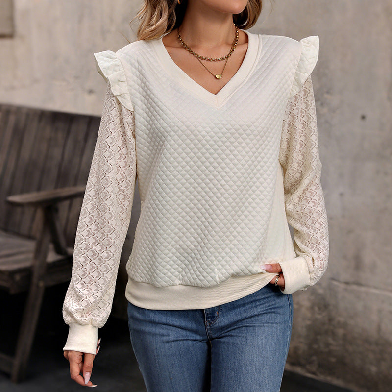 Damen Pullover Spitzenärmel Waffelmuster Norvielle - Norvielle