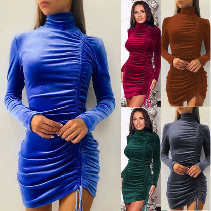 Damen Partykleid Hochgeschlossener Kragen Raffungen Norvielle - Norvielle