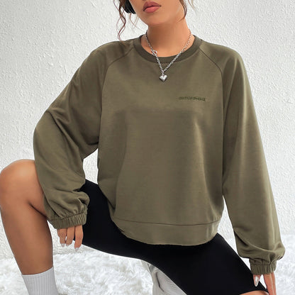 Damen Raglan Sweatshirt Elastisch Minimales Design Schwarz - Norvielle