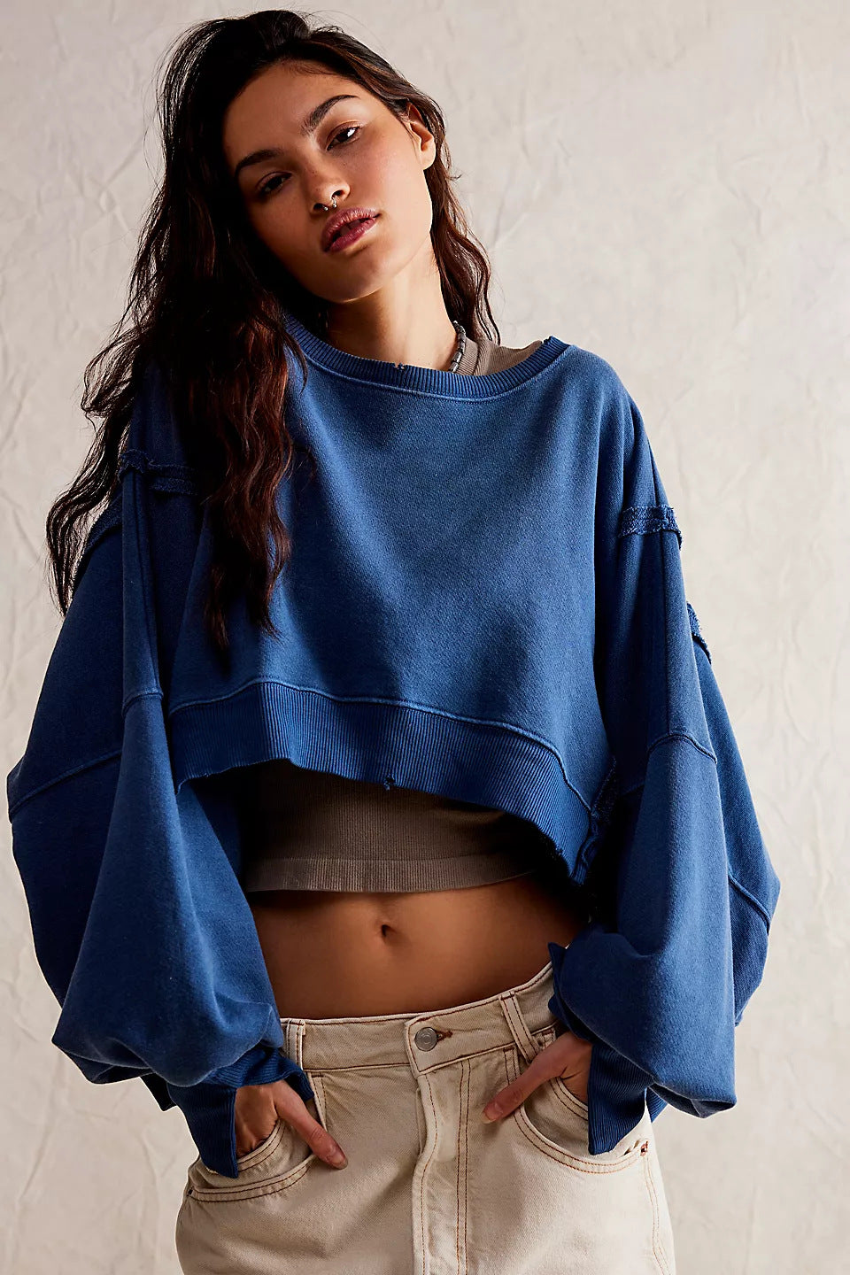 Damen Cropped Sweatpullover Weite Ärmel Norvielle
