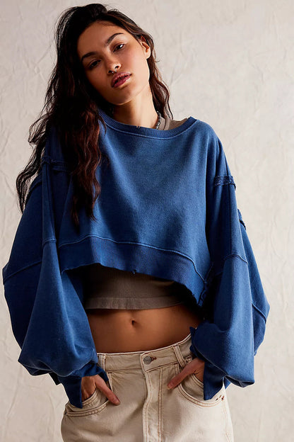 Damen Cropped Sweatpullover Weite Ärmel Norvielle