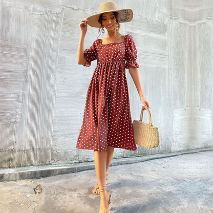 Damen Midi-Kleid Puffärmel Karomuster Norvielle