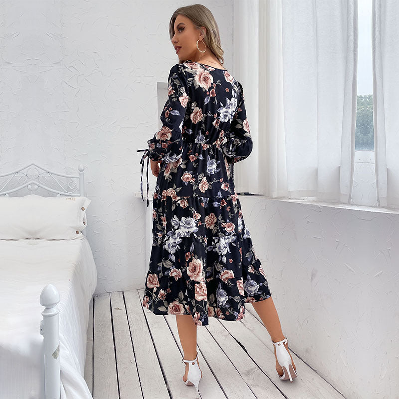 Damen Midi-Kleid Floralmuster Elastisch