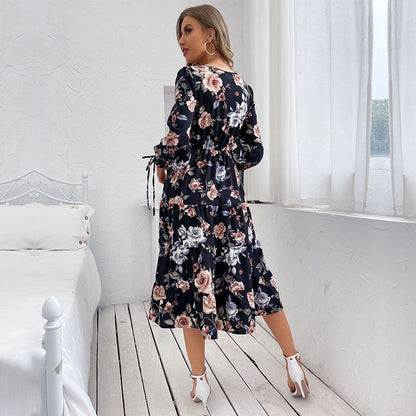 Damen Midi-Kleid Floralmuster Elastisch