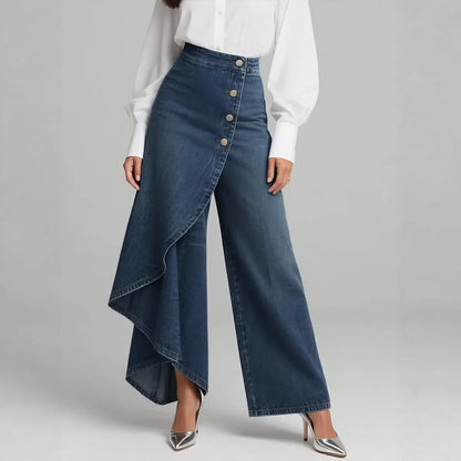 Damen Jeansrock Asymmetrisch Knopfdetails