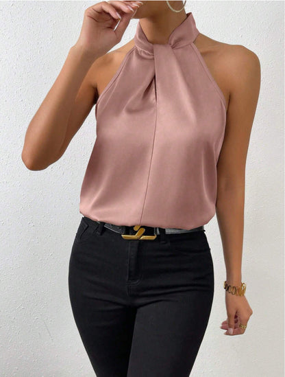 Damen Seidenoberteil mit Knoten am Hals