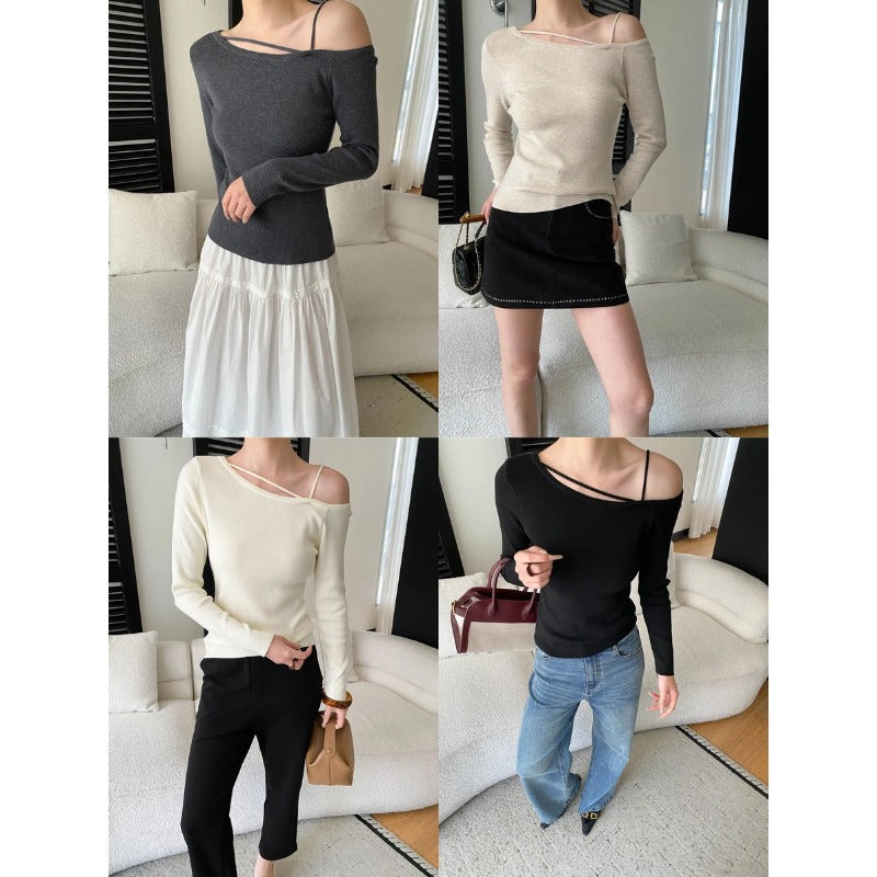 Damen Oberteil Asymmetrischer Ausschnitt Rippdetails Norvielle