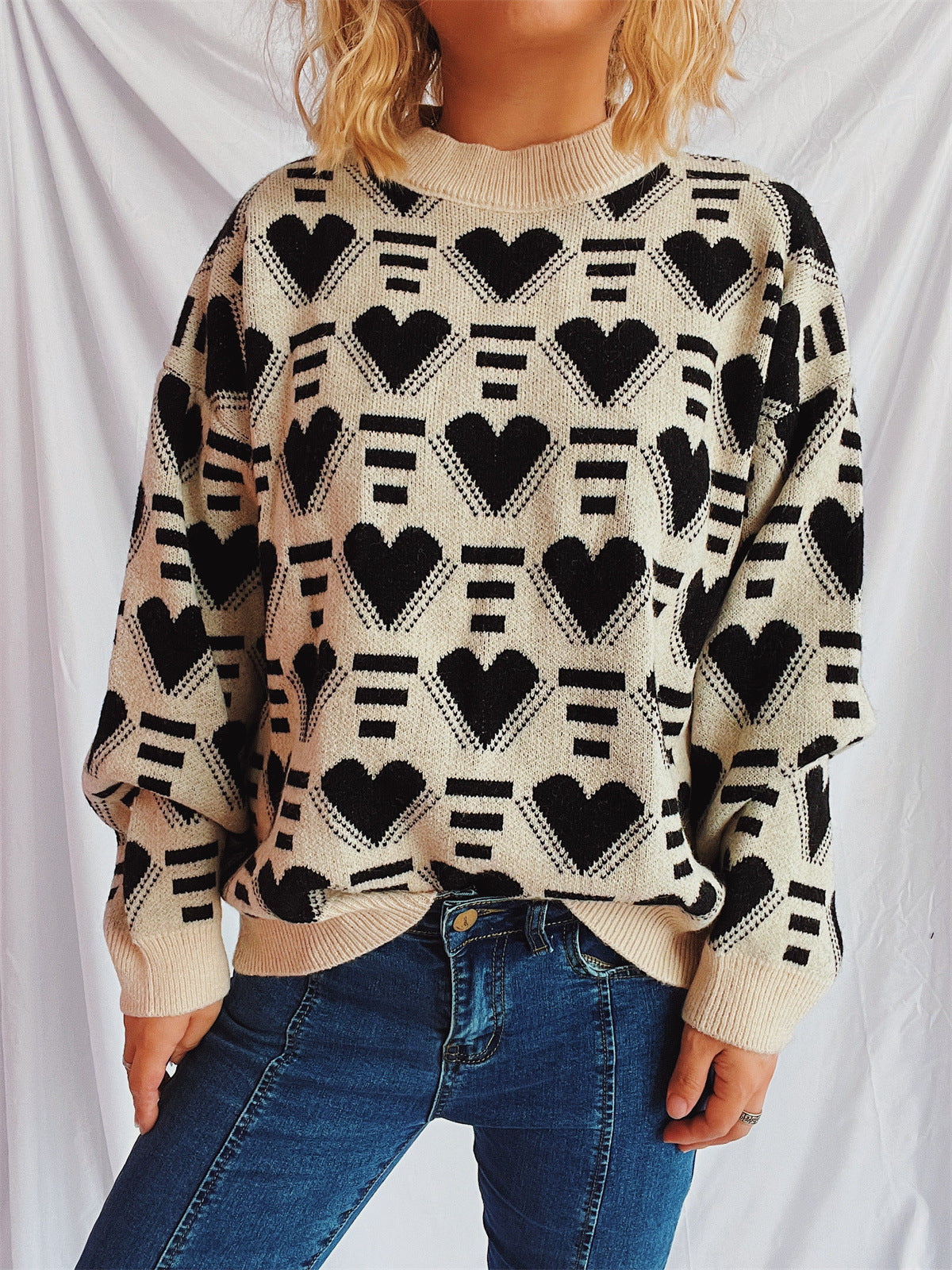 Damen Oversized-Pullover Herz-Muster Weich Norvielle