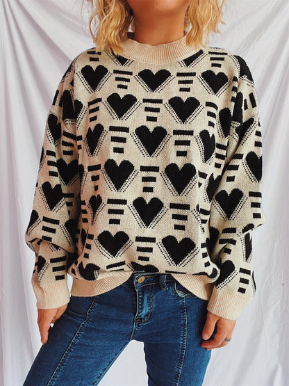 Damen Oversized-Pullover Herz-Muster Weich Norvielle