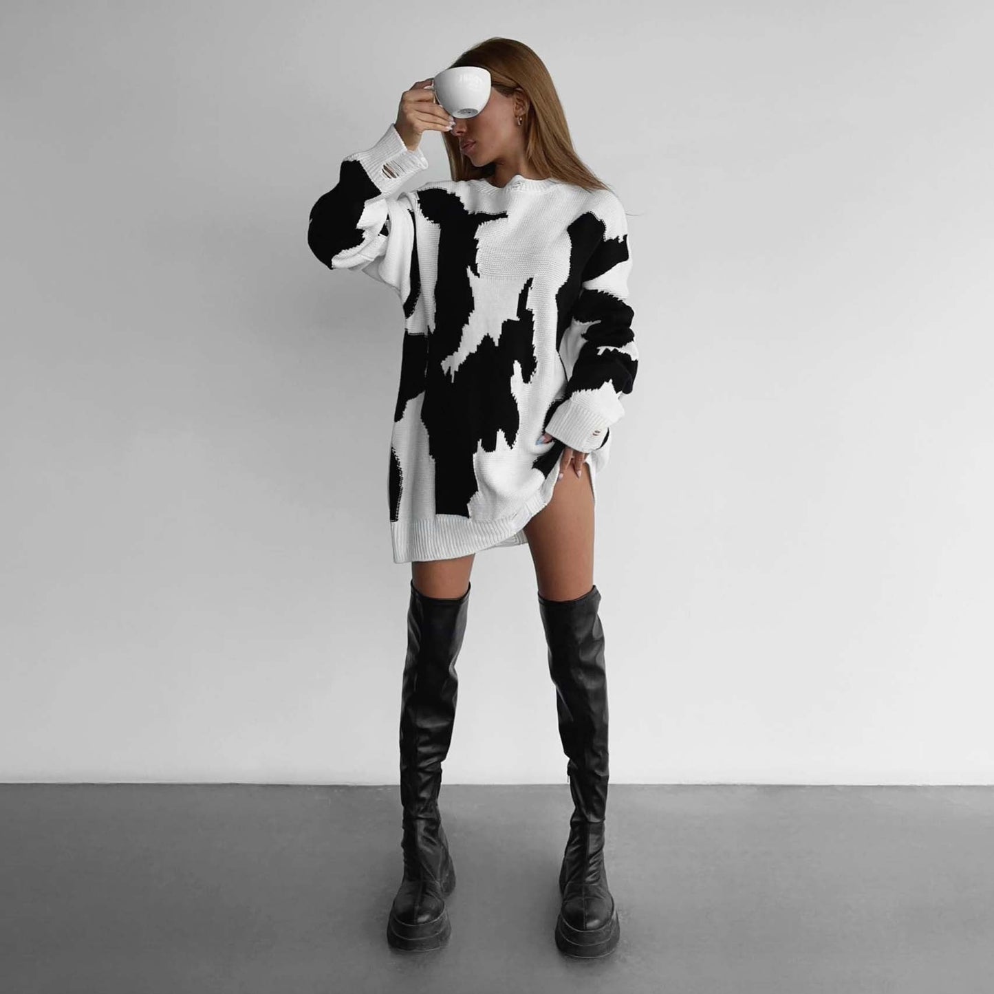 Damen Oversized Pullover Grobgestrickt mit Grafikdesign Norvielle - Norvielle