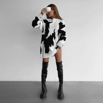 Damen Oversized Pullover Grobgestrickt mit Grafikdesign Norvielle - Norvielle