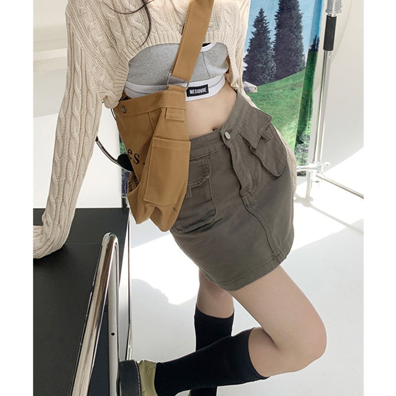 Damen Cargo-Rock Praktische Taschen Elastischer Bund