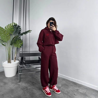 Damen Sportliches Hoodie-Set mit lockerer Hose Cropped