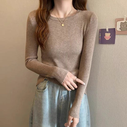 Damen Rippstrickpullover Enganliegend Rundhalsausschnitt Norvielle