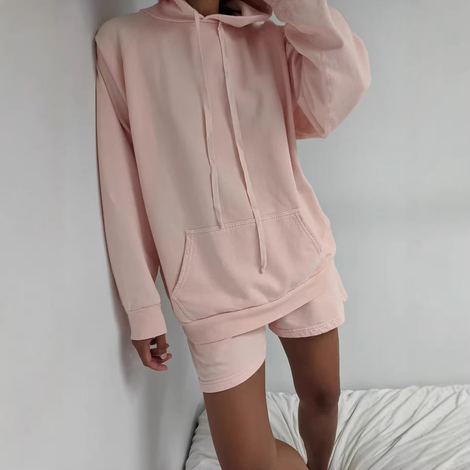 Damen Sportoberteil und Shorts Set Baumwolle Beige