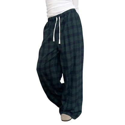 Damen Karohose Elastischer Bund Verstellbarer Kordelzug