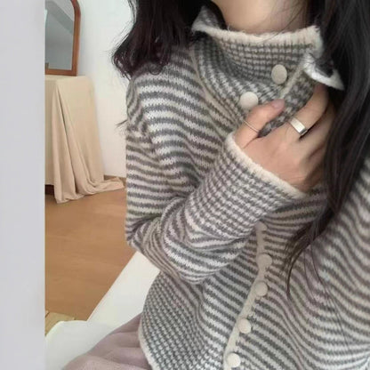 Damen Strickjacke Großkragen Knöpfe Norvielle