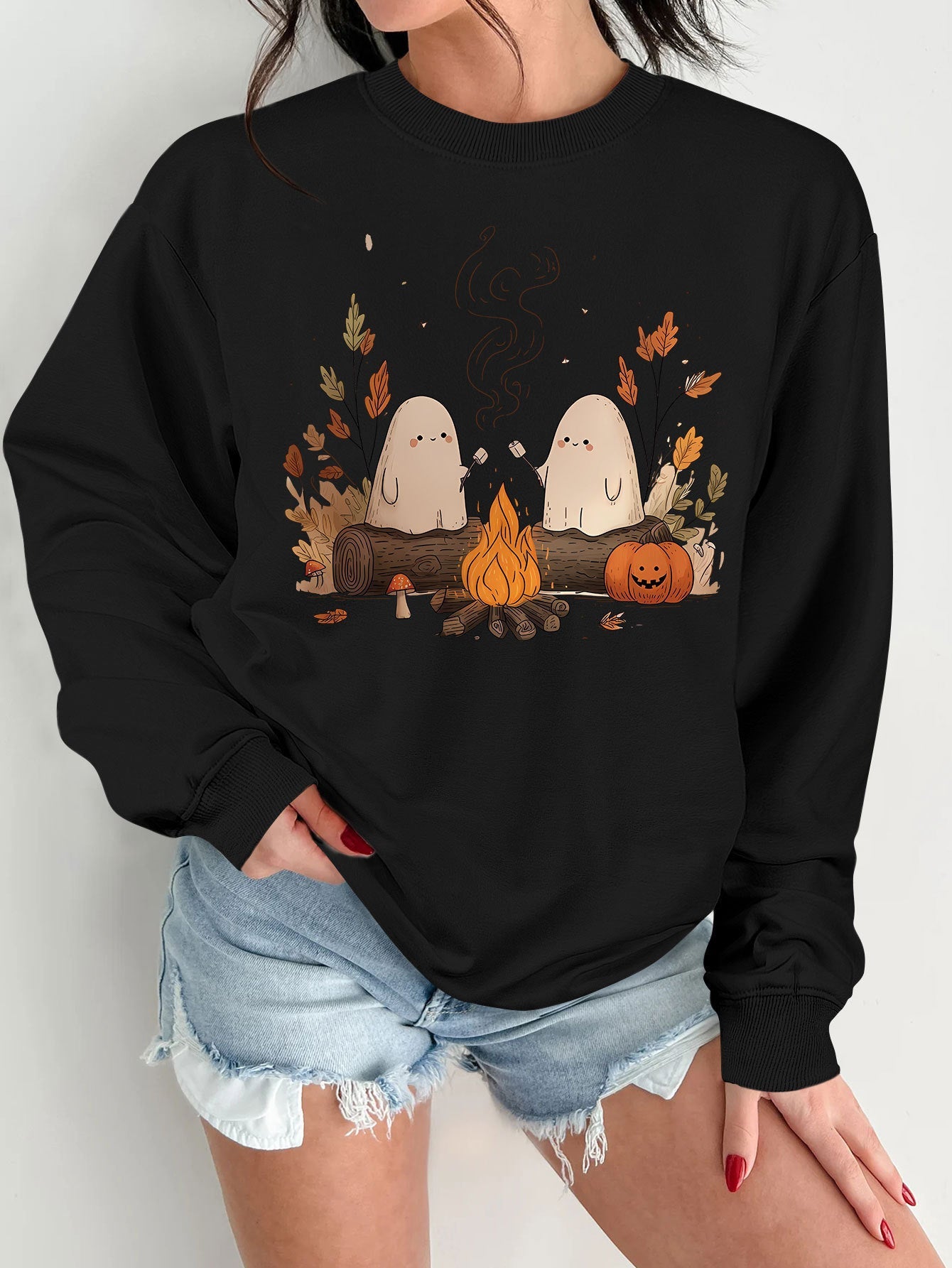 Damen Sweatshirt Gruselmotiv Bequem Norvielle