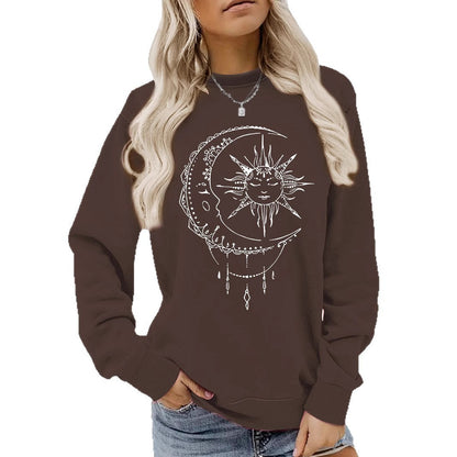 Damen Sweatshirt Sonnen-Mond-Motiv Baumwolle Norvielle