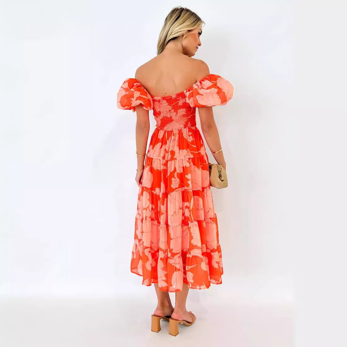 Damen Maxikleid Puffärmel Floralmuster Norvielle
