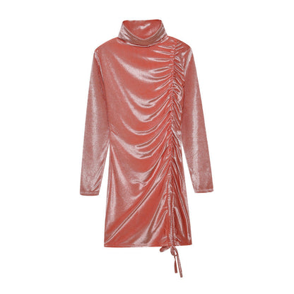 Damen Partykleid Hochgeschlossener Kragen Raffungen Norvielle