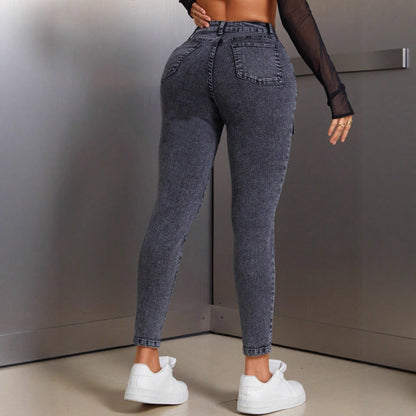 Damen High-Waist Jeans Slim Fit mit Pattentaschen