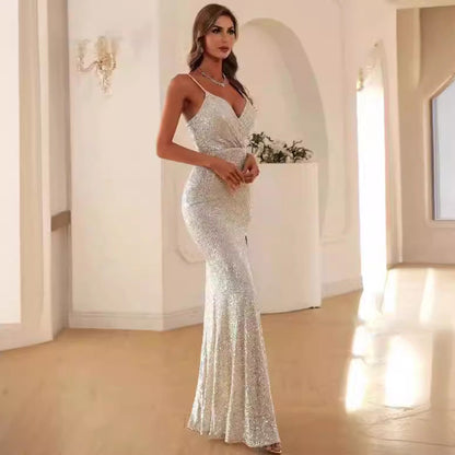 Damen Abendkleid Glitzernd V-Ausschnitt Norvielle