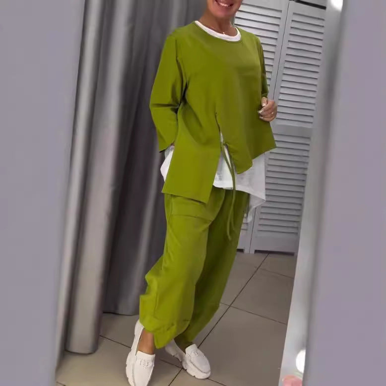 Damen Freizeit-Set 2-teilig Asymmetrisches Oberteil Bequeme Hose