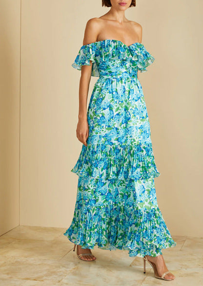 Damen Maxikleid Voluminöse Rüschen Florales Muster