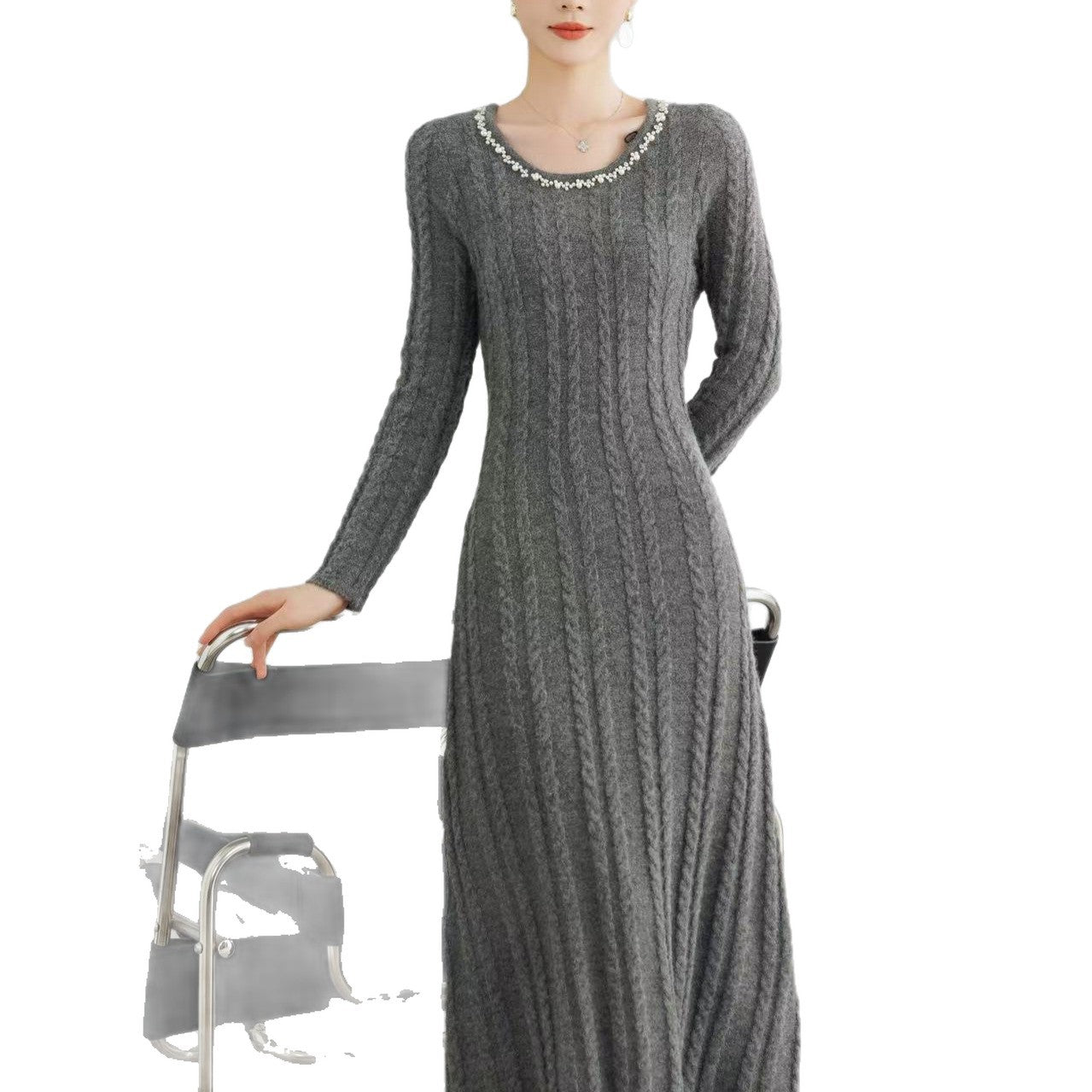 Damen Strickkleid Zopfmuster Dekorativ Norvielle