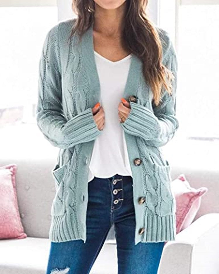 Damen Strickjacke Norvielle mit Zopfmuster und Taschen