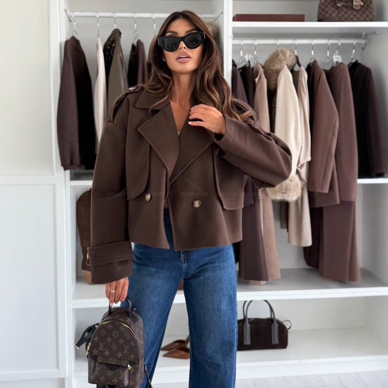 Damen Oversized Wolljacke Breiter Revers Norvielle