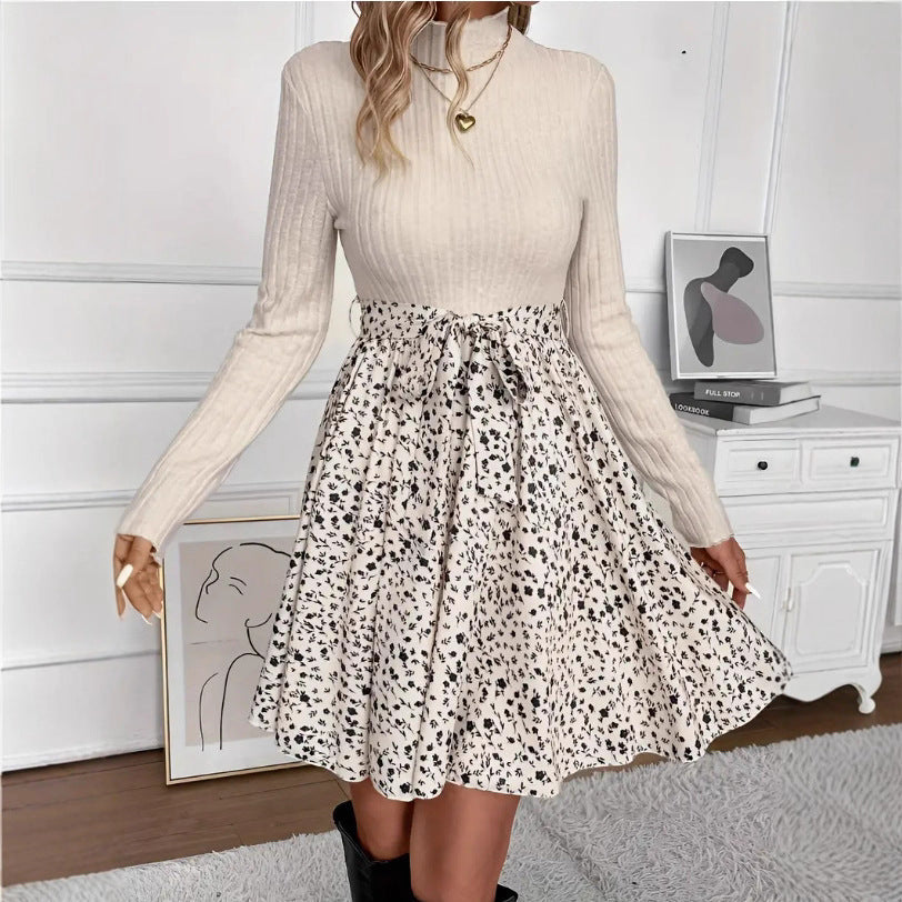 Damen Minikleid Kontrastoberteil Floralmuster Rock - Norvielle