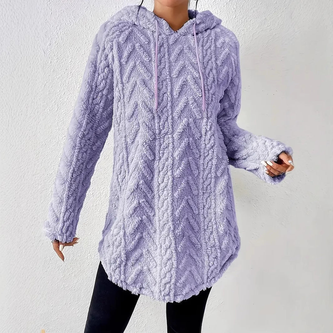Damen Fleece-Hoodiejacke Rippdesign Kuschelig Grau