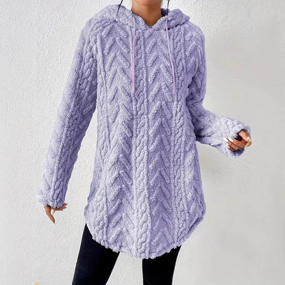 Damen Fleece-Hoodiejacke Rippdesign Kuschelig Grau