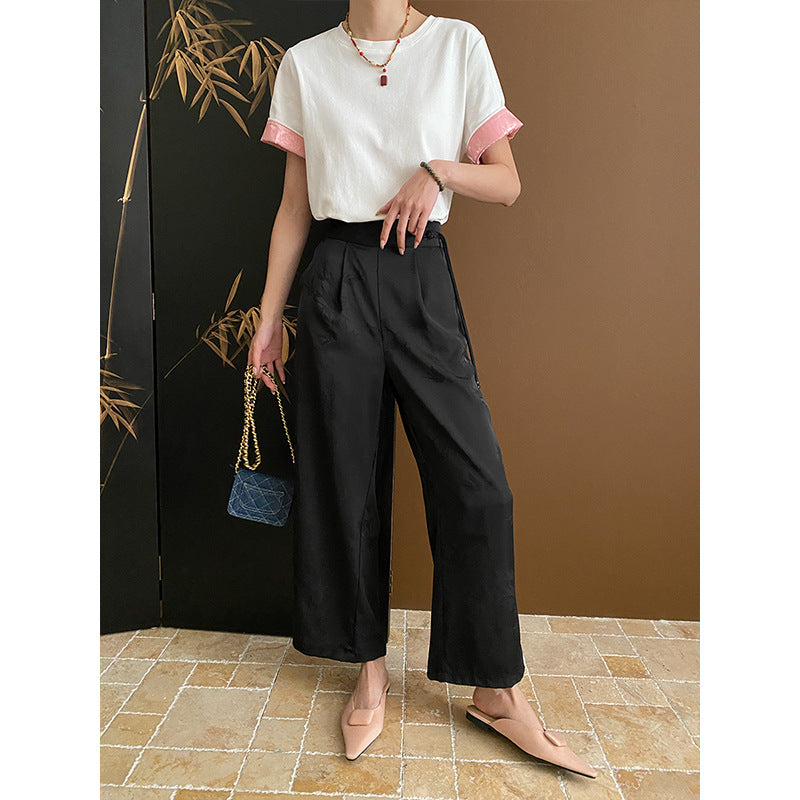 Damen Wide-Leg-Hose Hohem Bund Florale Details Norvielle