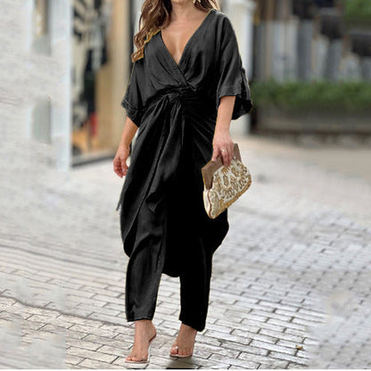 Damen Wickeljumpsuit Eleganter Schnitt Lässig