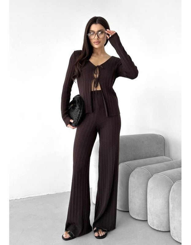Damen Stricktop V-Ausschnitt Kordelzug Norvielle
