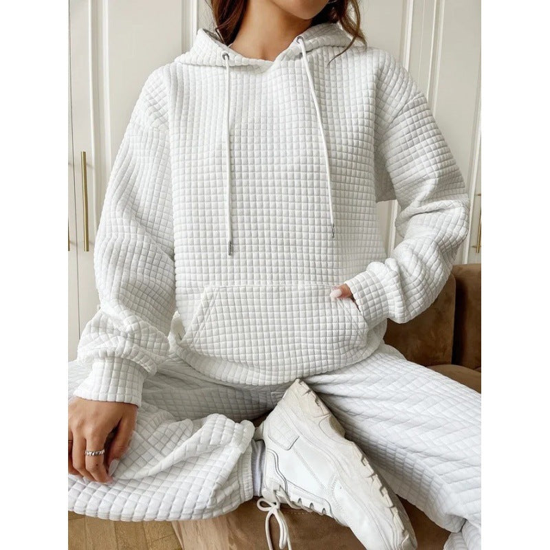 Damen Waffelpullover mit Kapuze und Kängurutasche Norvielle