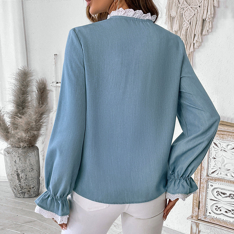 Damen Bluse Rüschen Knopf Norvielle