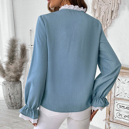 Damen Bluse Rüschen Knopf Norvielle